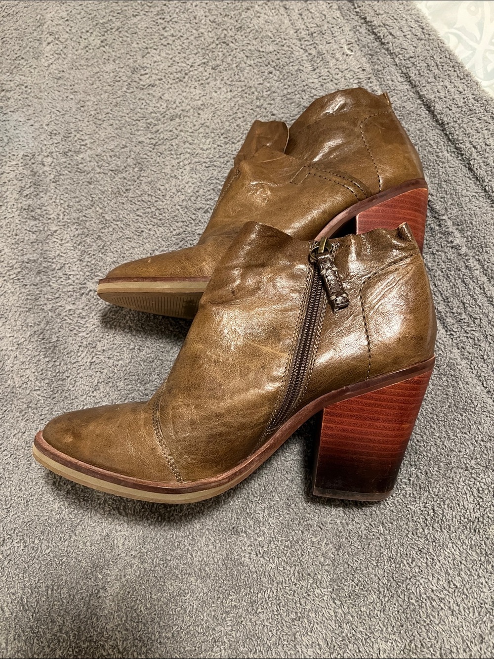 Women’s Brown Leather Ankle Booties with Stacked Heel - Picture 2 of 7